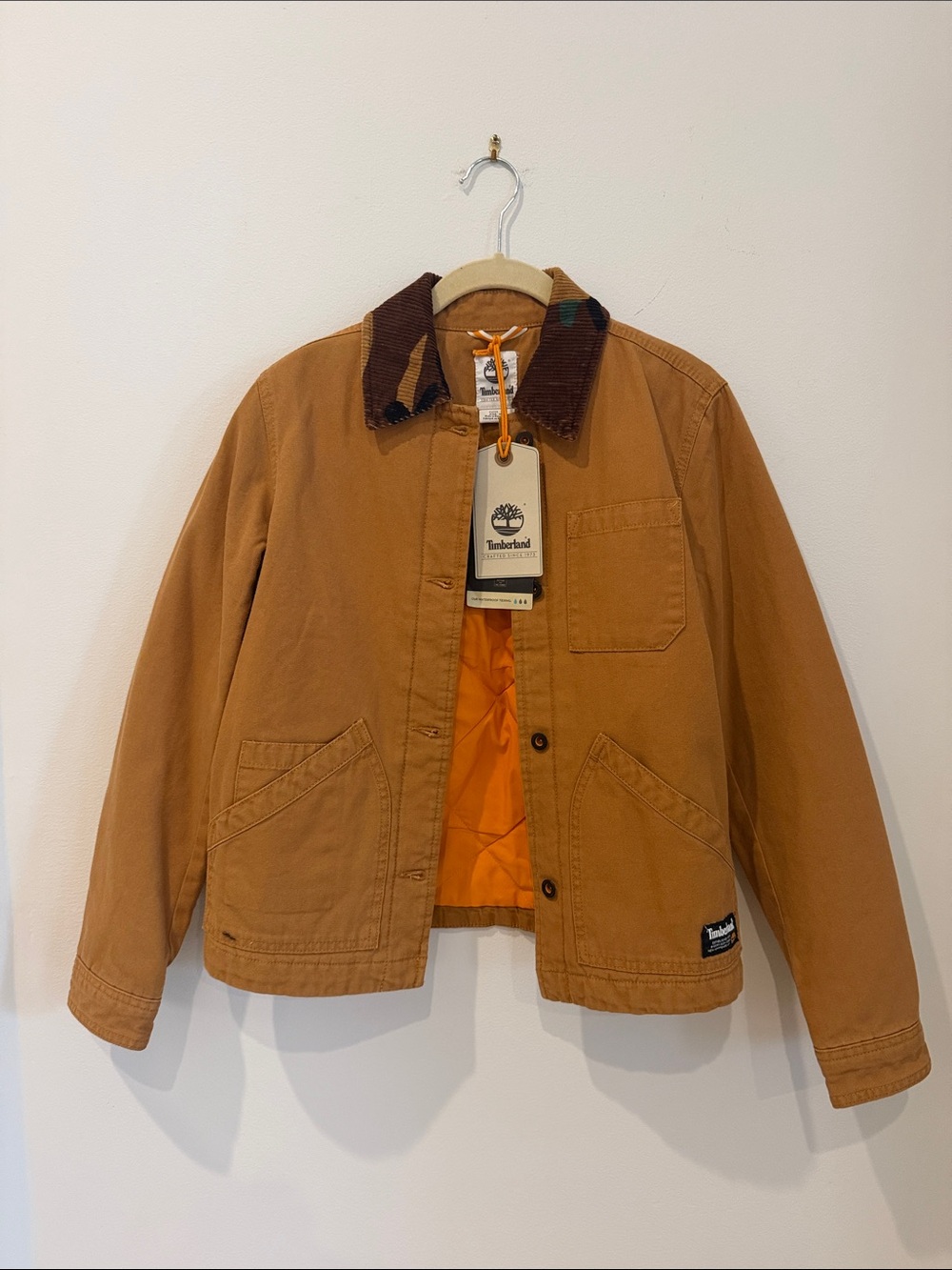 Timberland Brown Canvas Jacket with Orange Lining